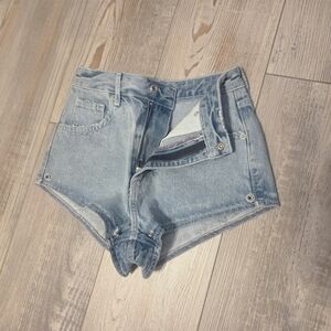 Made By Free People Washed Light Blue High-Rise Denim Shortie Shorts